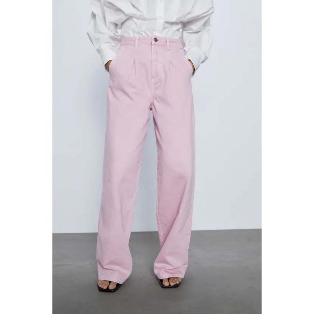 NEW Zara Pink Wide Leg Jeans 4 High-waist